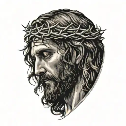 Realistic Portrait Of Jesus Christ Looking Down With Crown Of Thorns