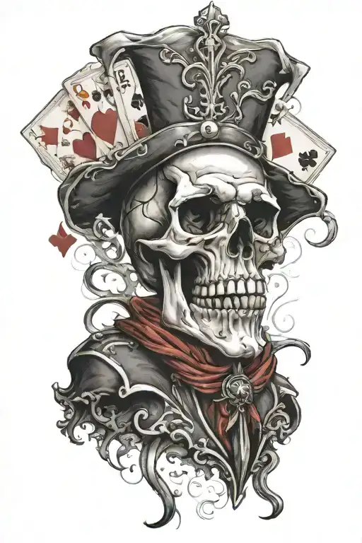 Skull With A Jester Hat And Playing Card Symbols