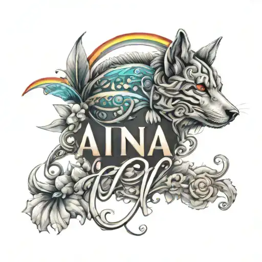 Aina Name Tatoo With A Rainbow