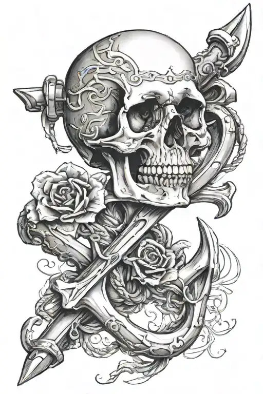Anchor Leaning On Skull With Number 12345 On Skull