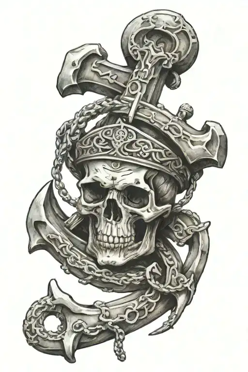 Anchor Leaning On Skull With Number 12345 On Skull