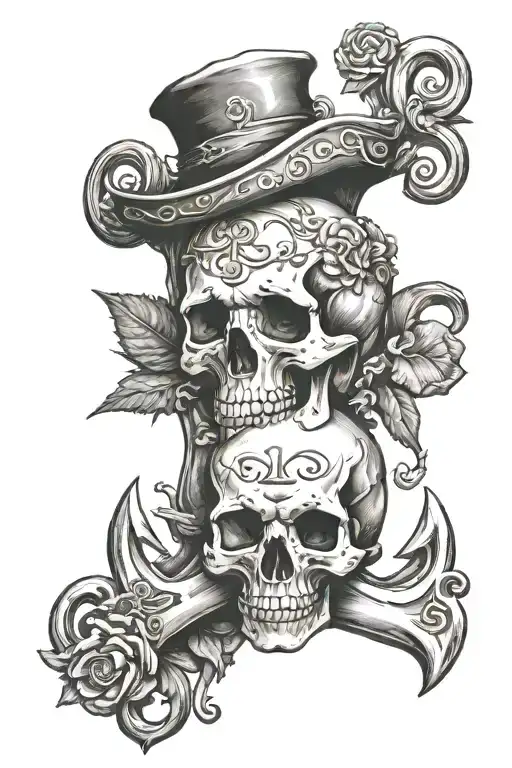 Anchor Leaning On Skull With Number 12345 On Skull Feminine