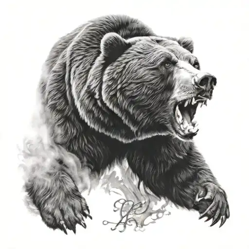 Black Roaring Bear With Deep Meaning Tattoo Design