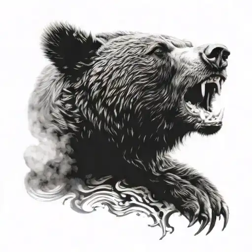 Black Roaring Bear With Deep Meaning Tattoo Design