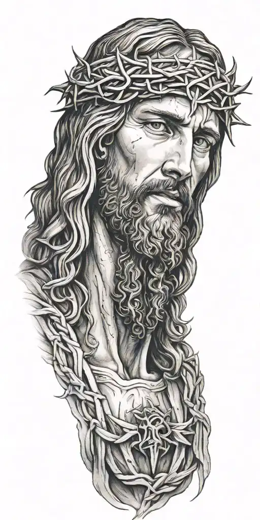 Realistic Jesus Portrait With Crown Of Thorns