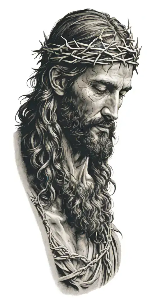 Realistic Jesus Portrait With Crown Of Thorns