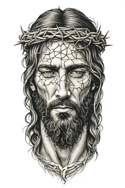 Realistic Jesus Portrait With Crown Of Thorns