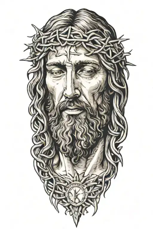 Realistic Jesus Portrait With Crown Of Thorns