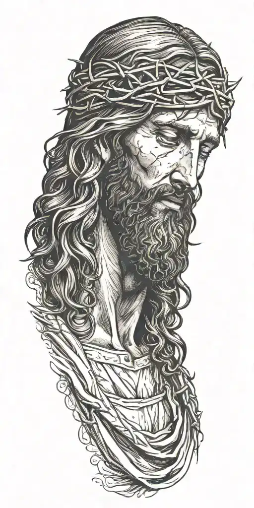 Realistic Jesus Portrait With Crown Of Thorns