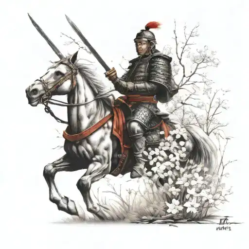 Samurai Warrior Standing Amidst A Field Of Blooming Flowers