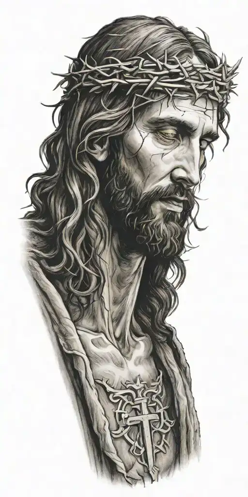 Realistic Jesus Portrait With Crown Of Thorns