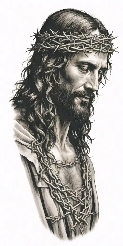 Realistic Jesus Portrait With Crown Of Thorns