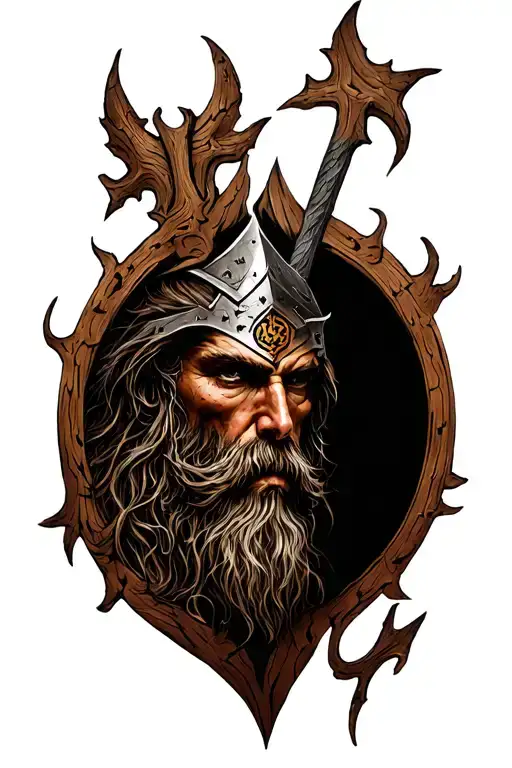 Slavic Style Realism Warrior Oak Rune