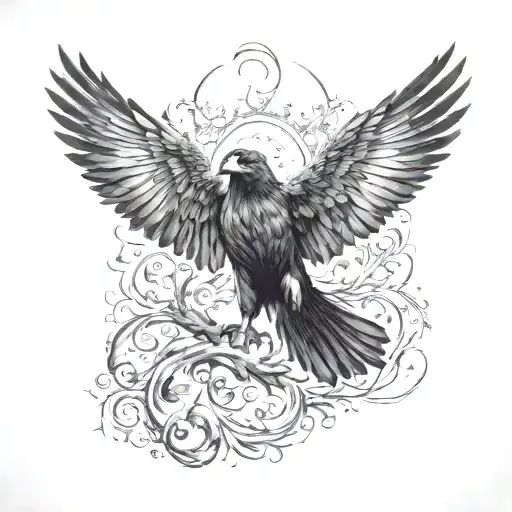 Raven Wings Spread Wide Front