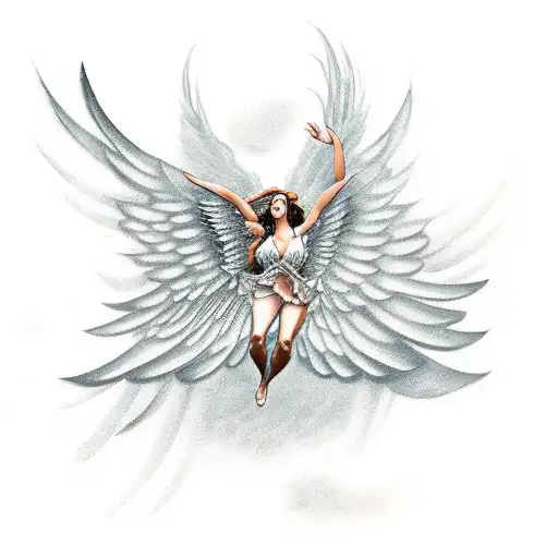 Female Falling Icarus With Wings Tattoo Design