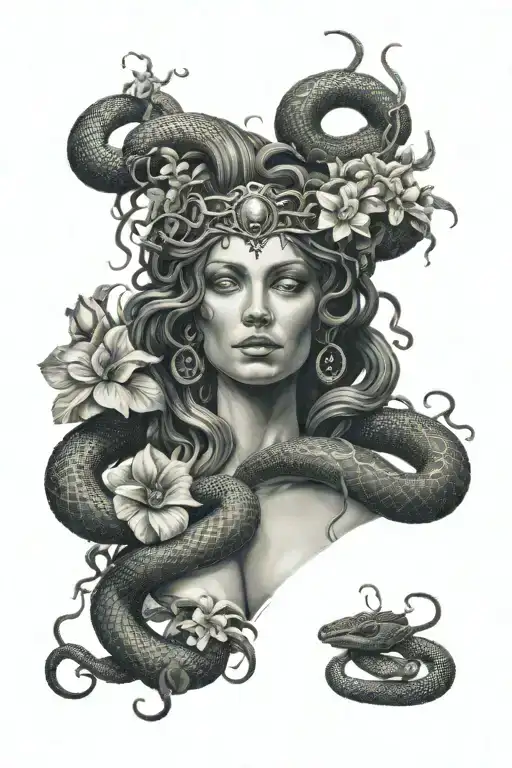 Medusa The Greek Goddess Surrounded By A Snake With Flowers