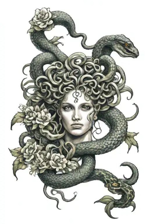 Medusa The Greek Goddess Surrounded By A Snake With Flowers