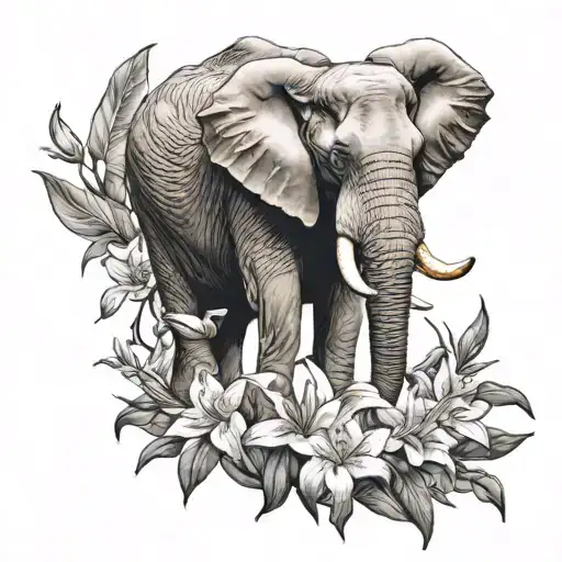 Elephant With Tiger Lilies