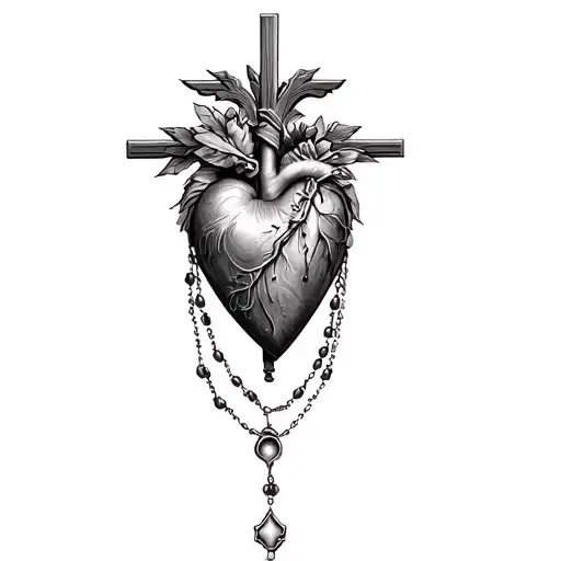Sacred Heart And Rosary Wrapped
