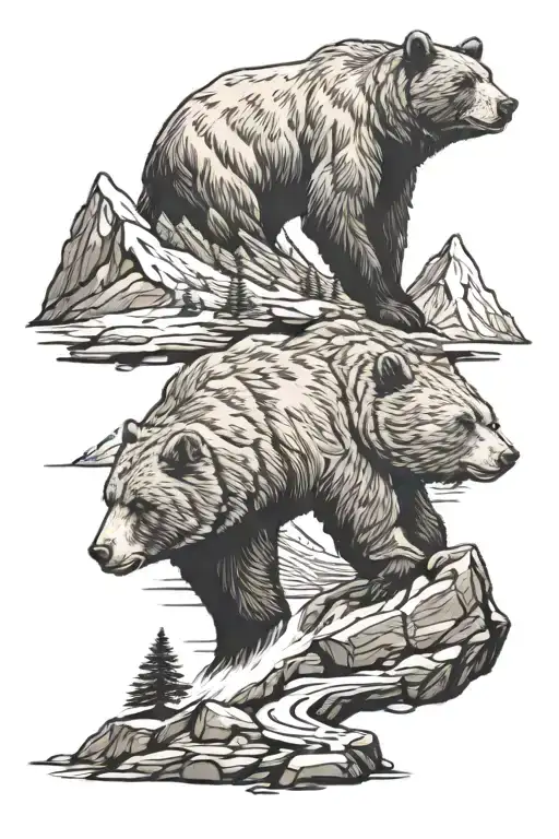 Bear With Mountains And Trail Winding
