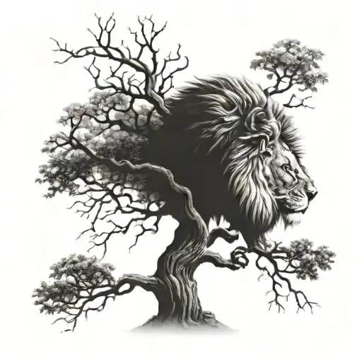 Lion And Tree Growing
