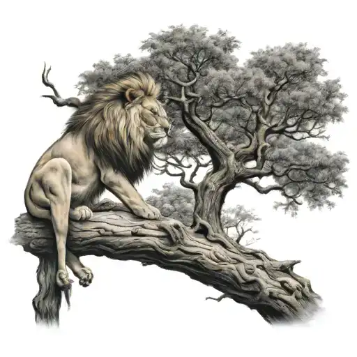 Lion Tree Growing With Boy On Branch