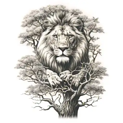 Lion Into Tree Optical Illusion