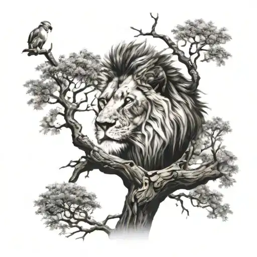 A Lion Into A Big Tree With Treecrown With A Music Note Incorporated Into The Design