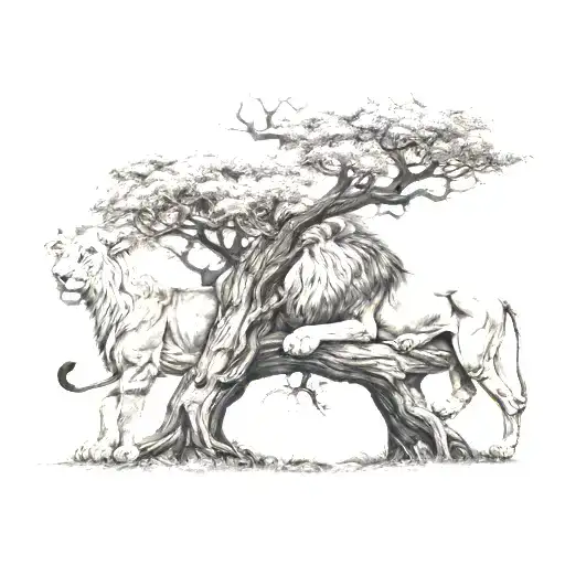One Big Tree With A Big Treecrown And A Lion In It