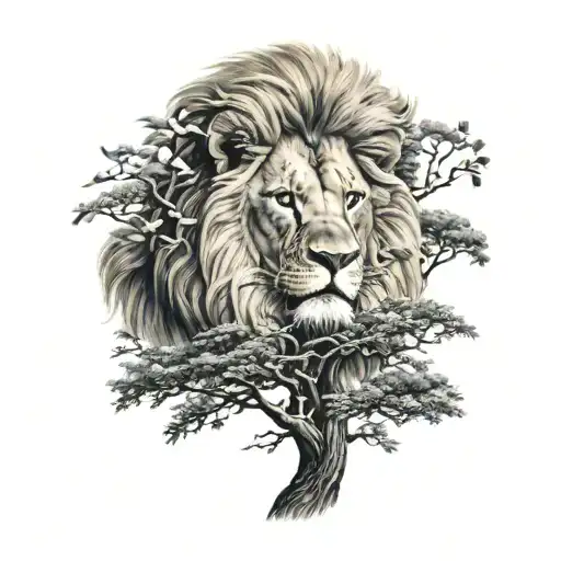 One Big Tree With A Big Treecrown And A Lion In The Crown