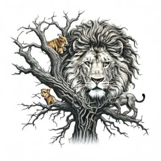 One Normal Tree With A Big Treecrown And A Lion In The Crown