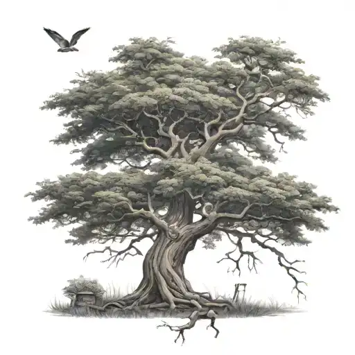 Big Tree With A Boy On The Branch Representing