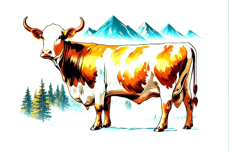 Alp Elevator Cows Set Trees Mountains And Forest