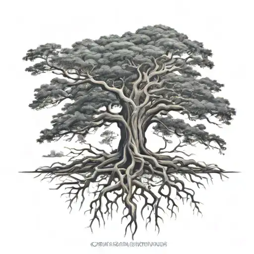 Big Tree With Roots Growing