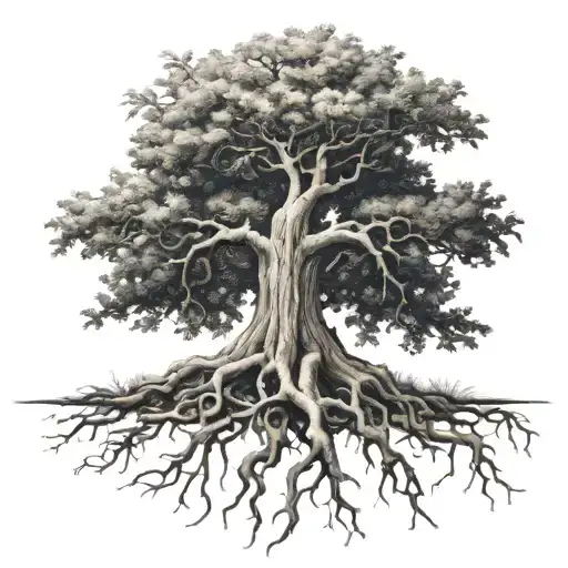 Big Normal Tree With Roots Growing