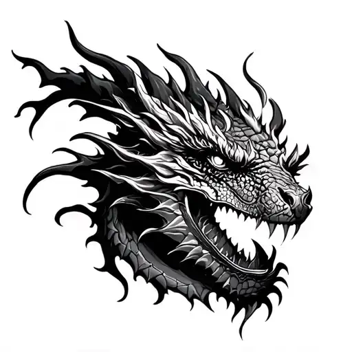 Black And White Dragon Breathing Fire Front Face