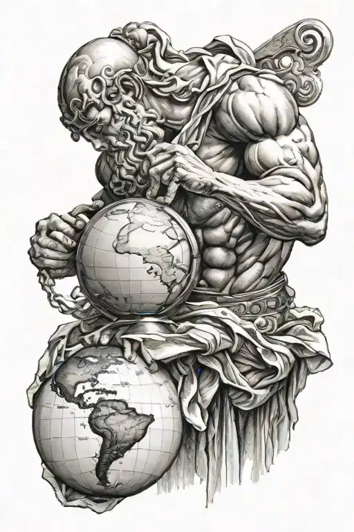 Atlas From Greek Mythology Holding The Globe On His Back