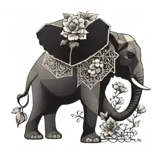 A Geometric Elephant Design Incorporating Elements Of The Client's Favorite Flower