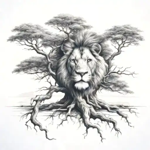 Big Normal Tree With Lion Face In Tree Crown