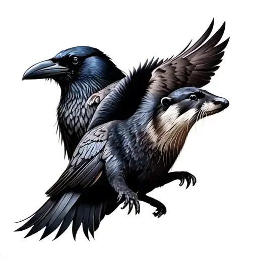 Otter And Raven Side By Side