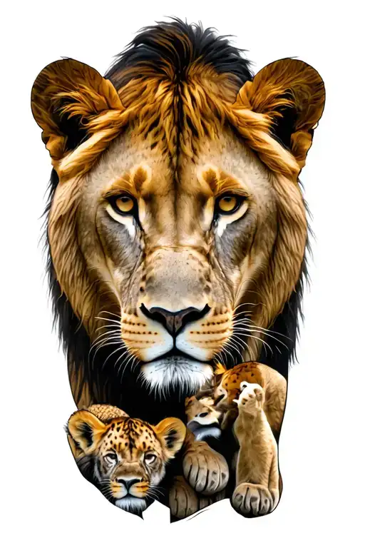 Lioness Protecting Her Cubs Mandala Background