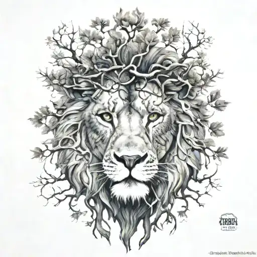 Big Normal Tree With Lion Face Look To The Right In Tree Crown