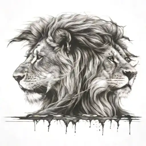 Lion Face Look To The Right Side View