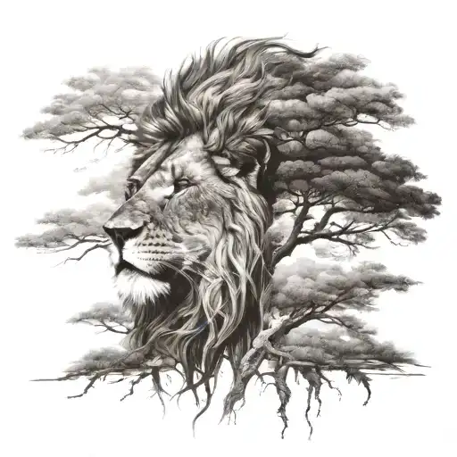 Lion Face Look To The Right Side View