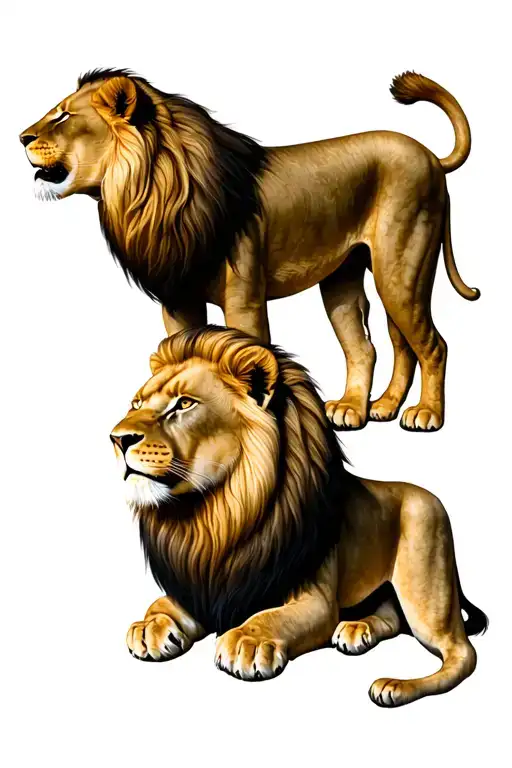 Two Adult Lion And One Small Lion