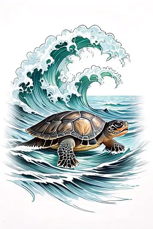 Turtle In Waves