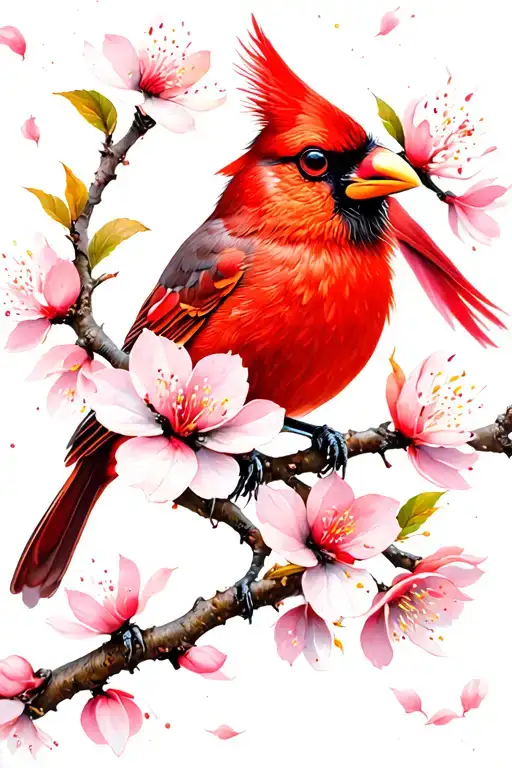 Cardinal And Cherry Blossom Branch