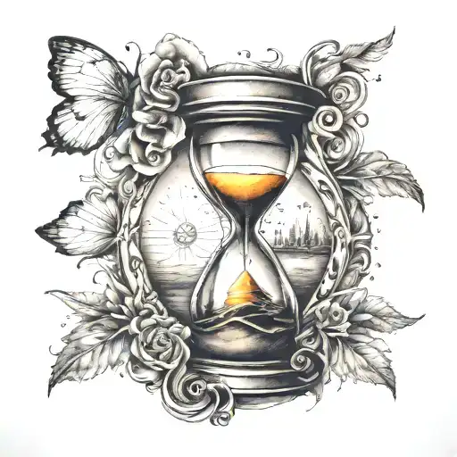 Hourglass Filled With A Sun Setting