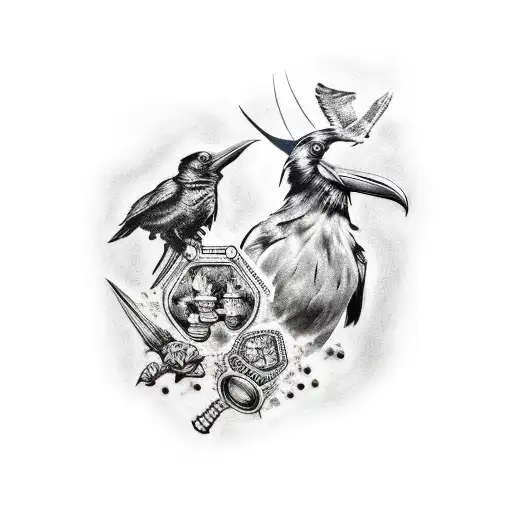 Raven And Chess Pieces