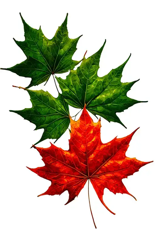 Multiple Green Maple Leafs Enveloping A Single Red Maple Leaf